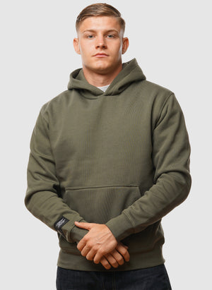 Label Back Print Hoodie - Dark Olive