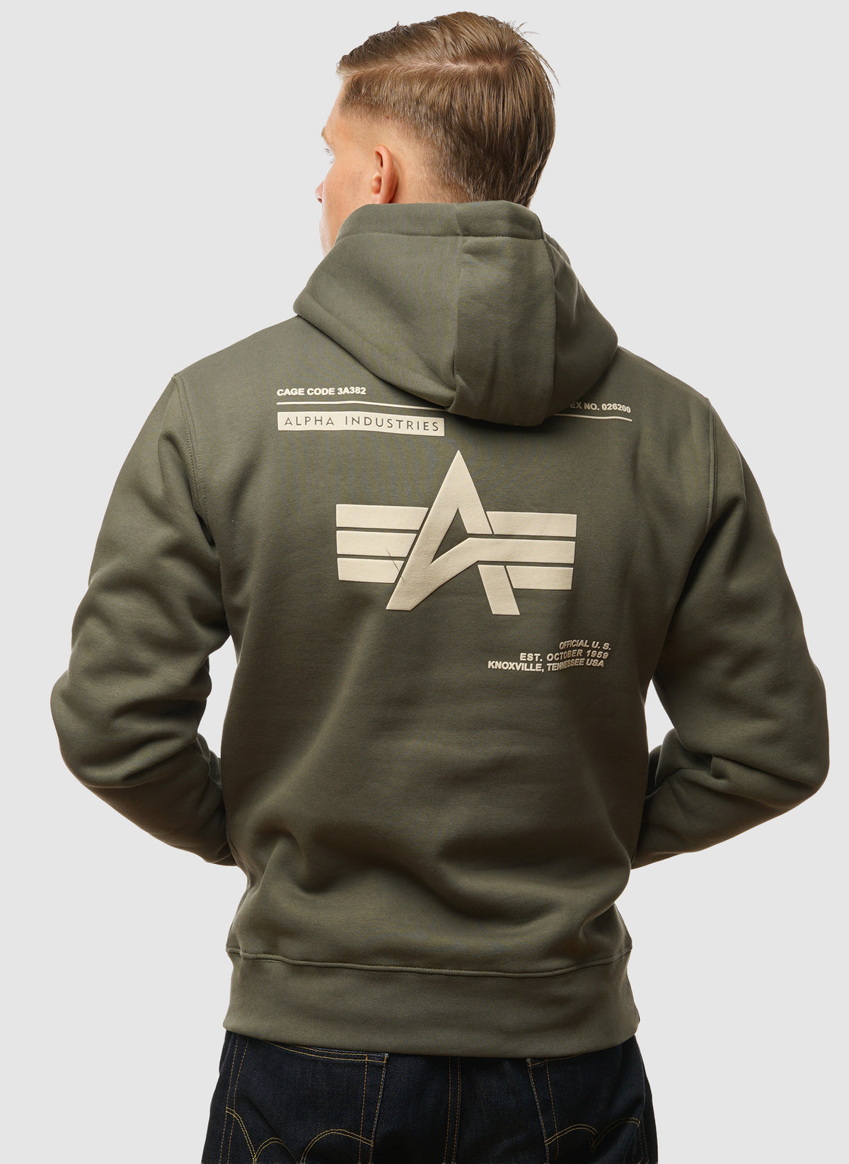 Label Back Print Hoodie - Dark Olive