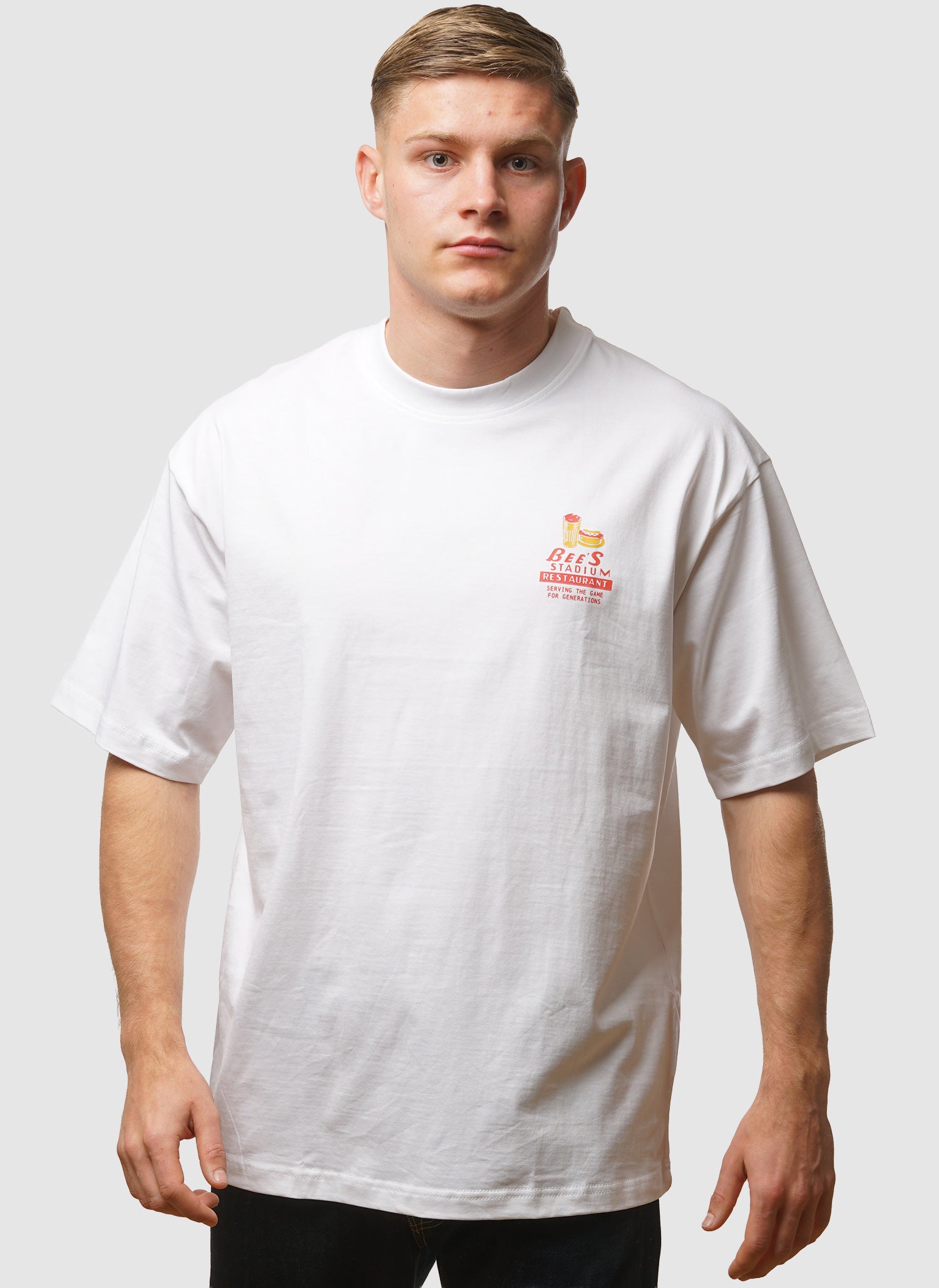 Loose Bee T-Shirt Stadium Grahic - White/Paprika