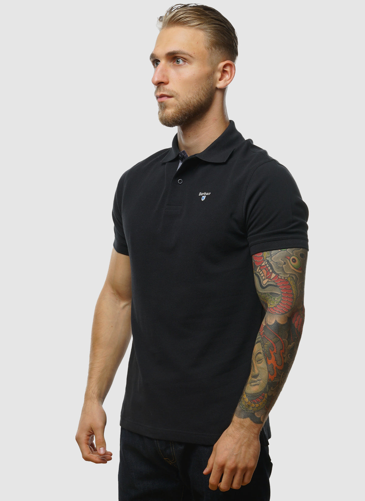 Tartan Pique Polo Shirt - Black