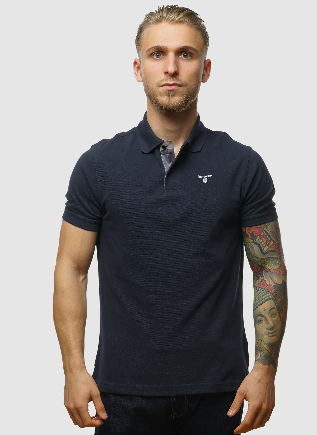 Tartan Pique Polo Shirt - New Navy