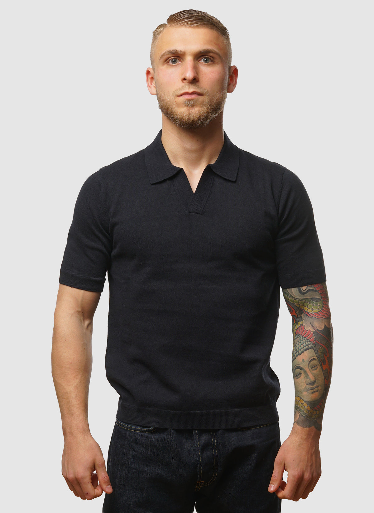 Leif Cotton Linen Polo - Dark Navy