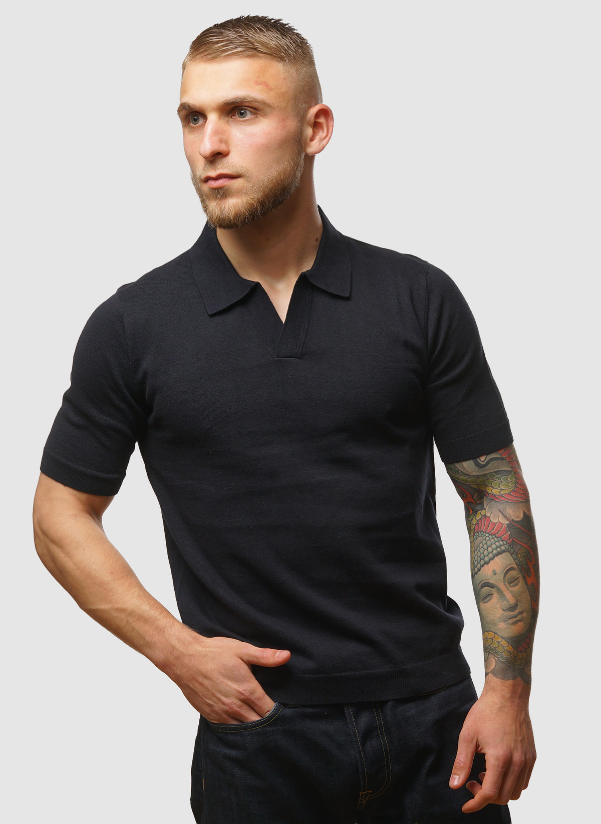 Leif Cotton Linen Polo - Dark Navy