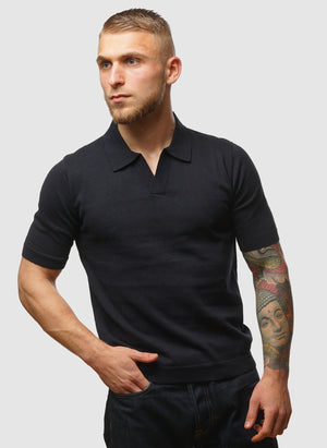 Leif Cotton Linen Polo - Dark Navy