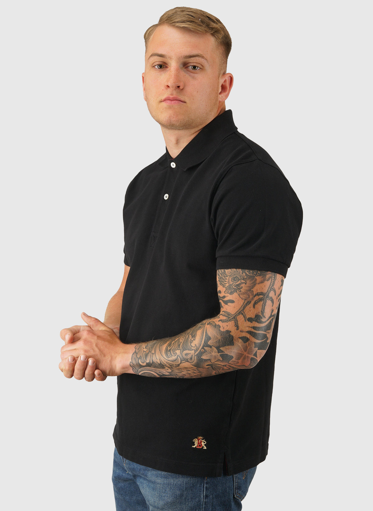 Tartan Placket Poloshirt - Black