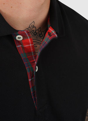 Tartan Placket Poloshirt - Black