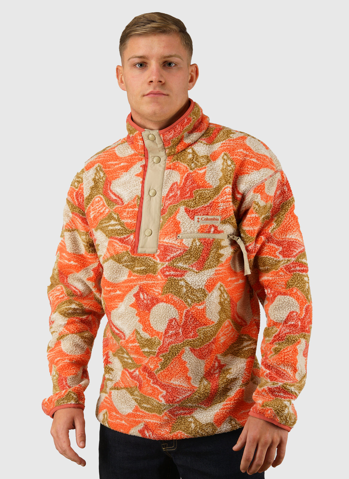 Helvetia II Printed Half Snap Fleece - Washed Red Sun