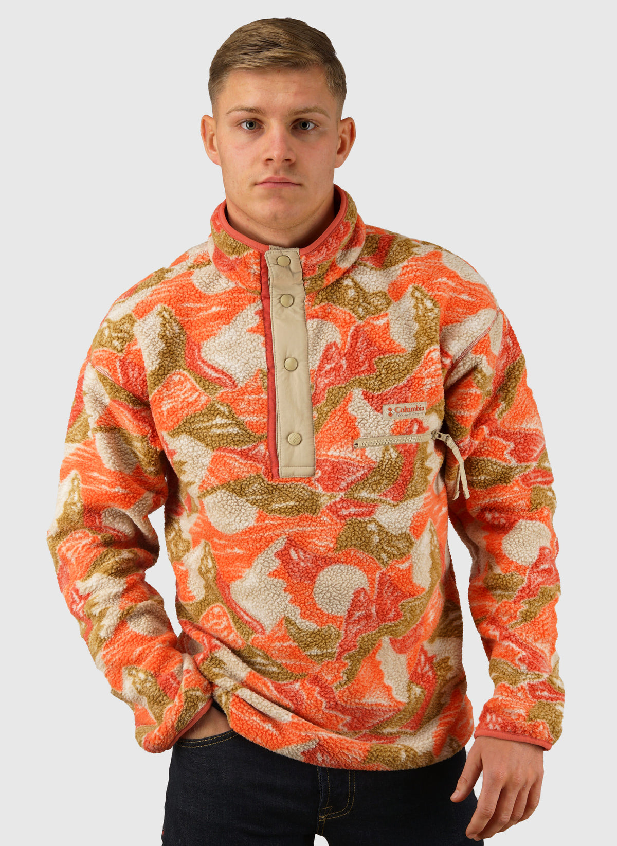 Helvetia II Printed Half Snap Fleece - Washed Red Sun