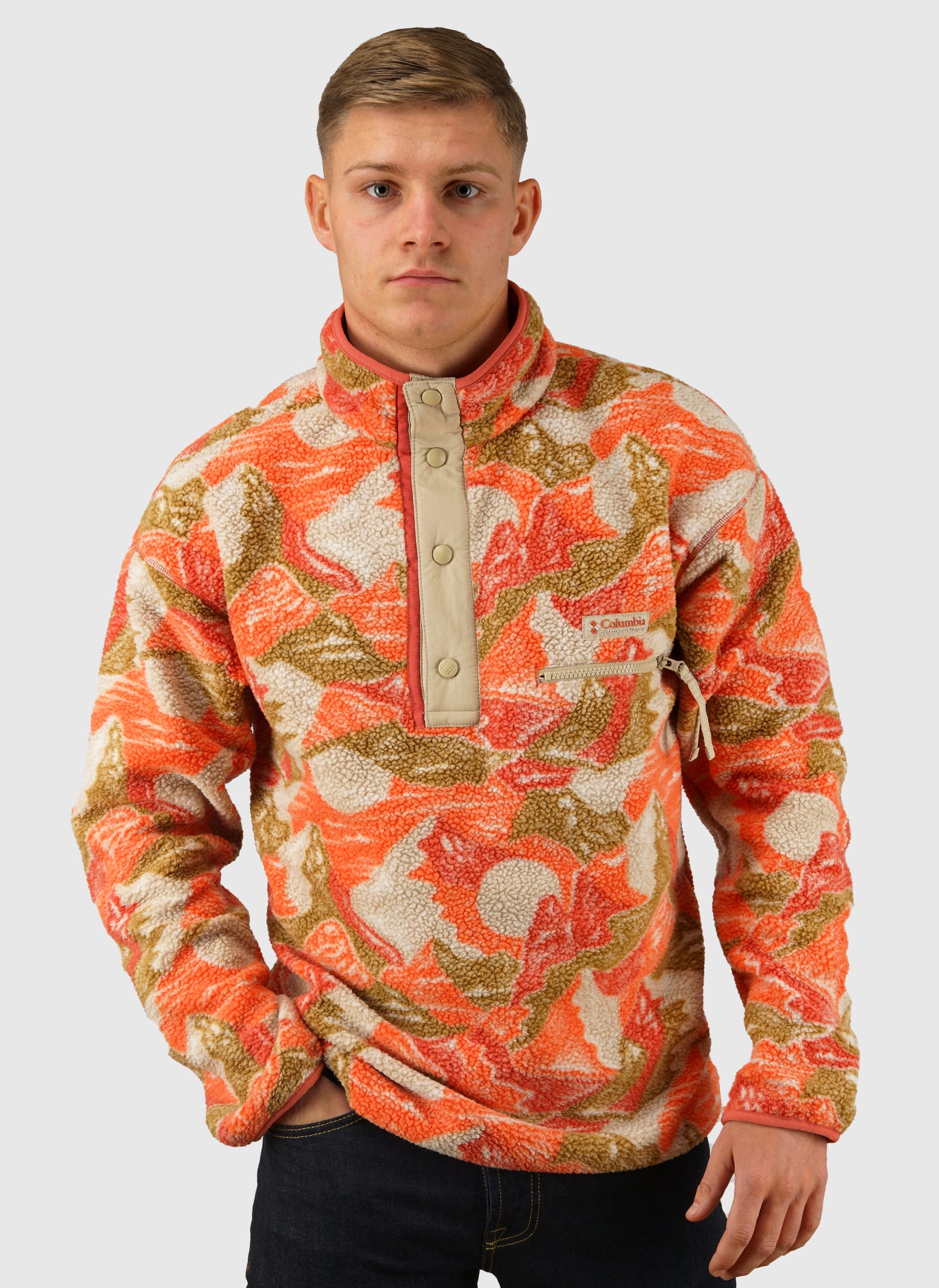 Helvetia II Printed Half Snap Fleece - Washed Red Sun
