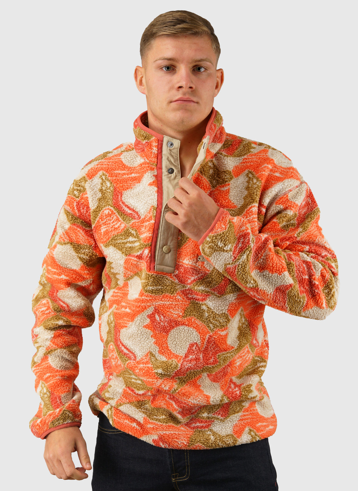 Helvetia II Printed Half Snap Fleece - Washed Red Sun