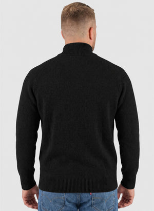 Lambswool Half Button Sweatshirt - Black