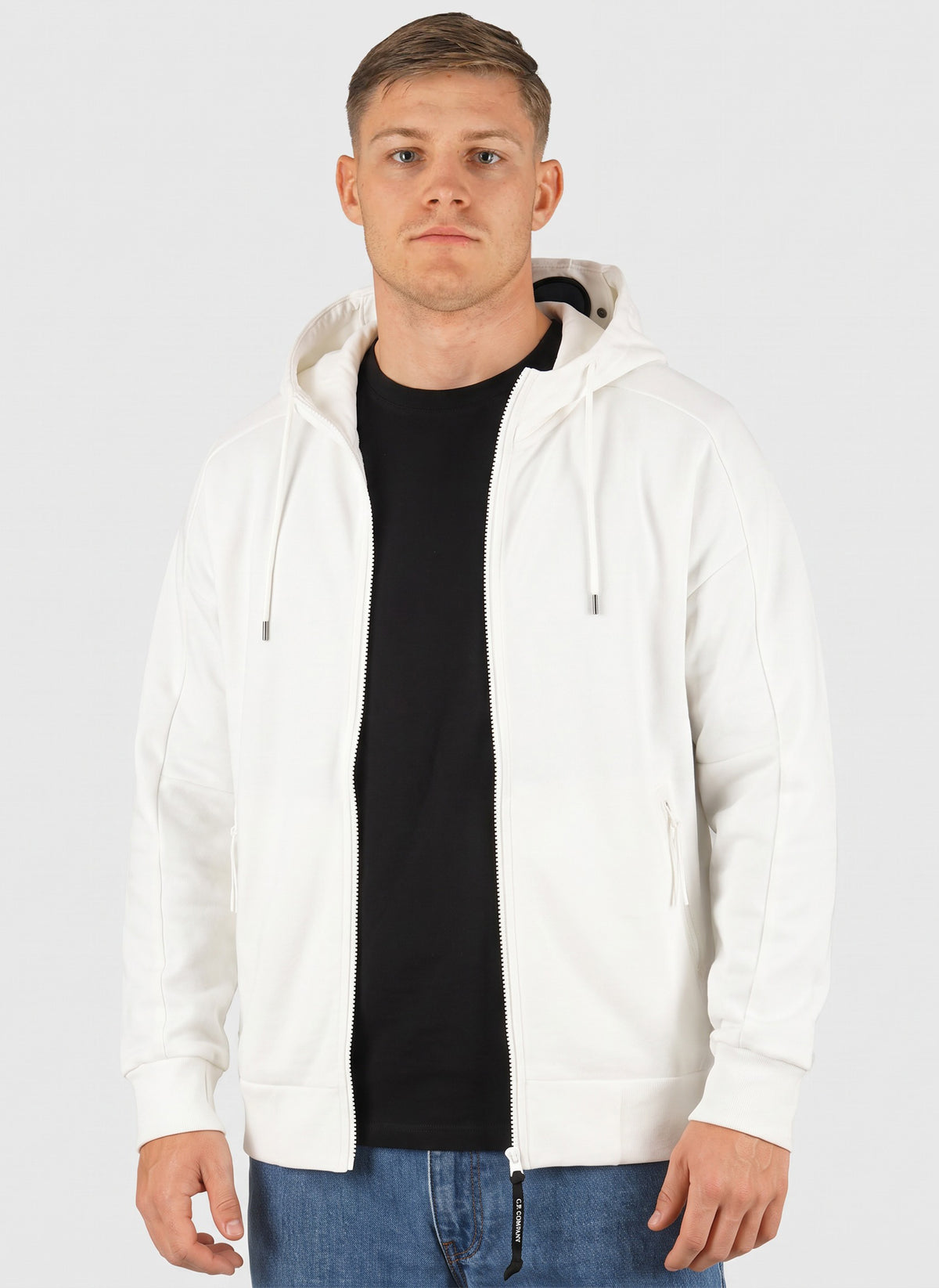 Goggle Full Zip Hooded Sweatshirt - Gauze White