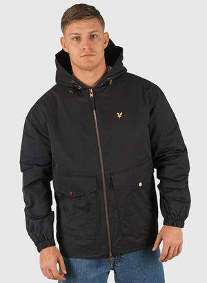 Waxed Hooded Utility Jacket - Jet Black