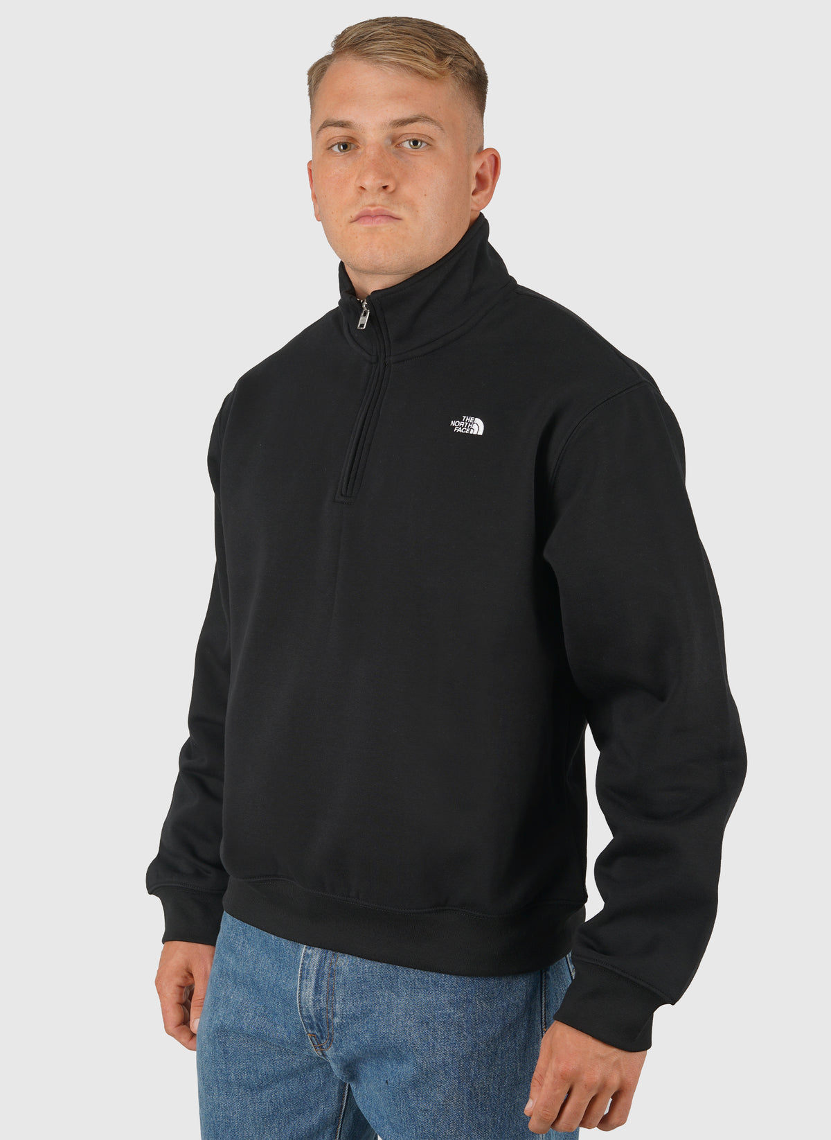 Simple Dome Relaxed 1/4 Zip Sweatshirt - Black