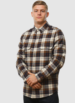 Singi Heavy Flannel Hemd - Chalk White/Dark Navy