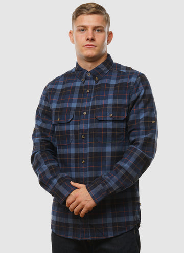 Singi Heavy Flannel Hemd - Dark Navy/Indigo Blue