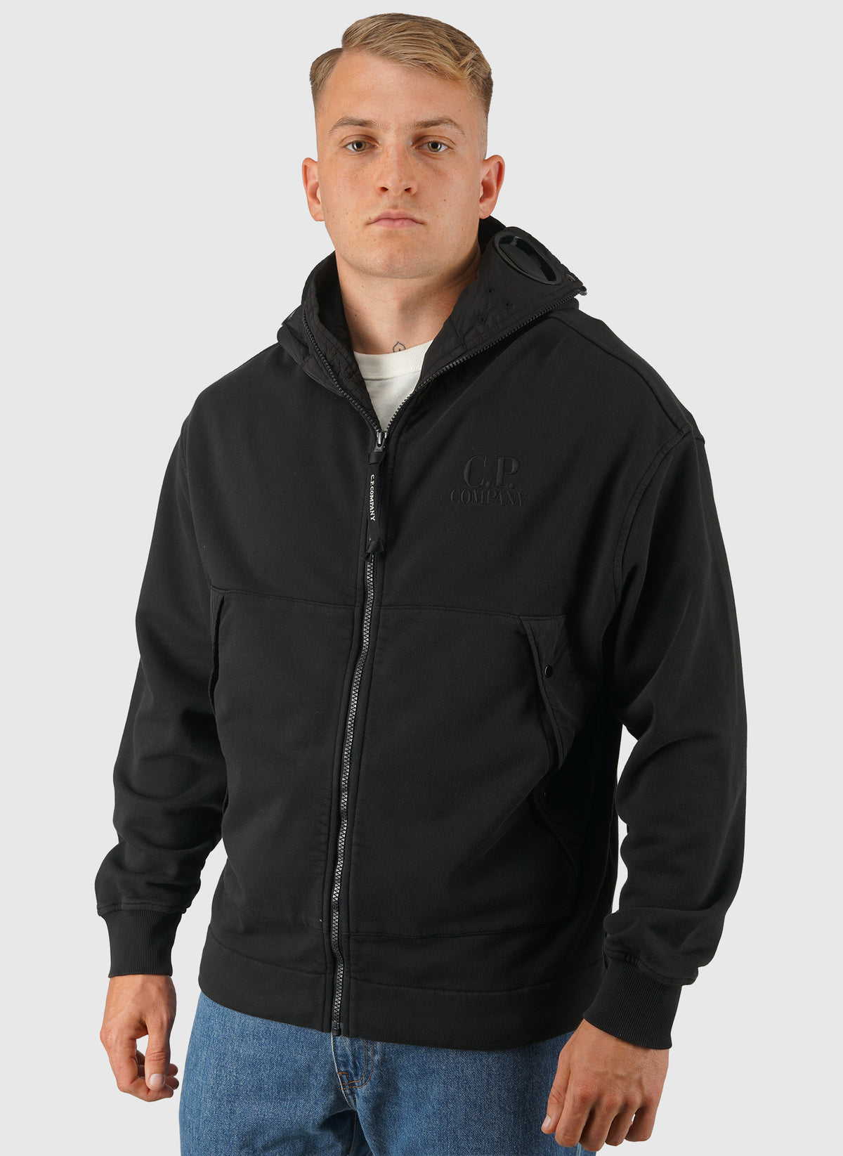 Boxy Hooded Goggle Sweatshirt - Black