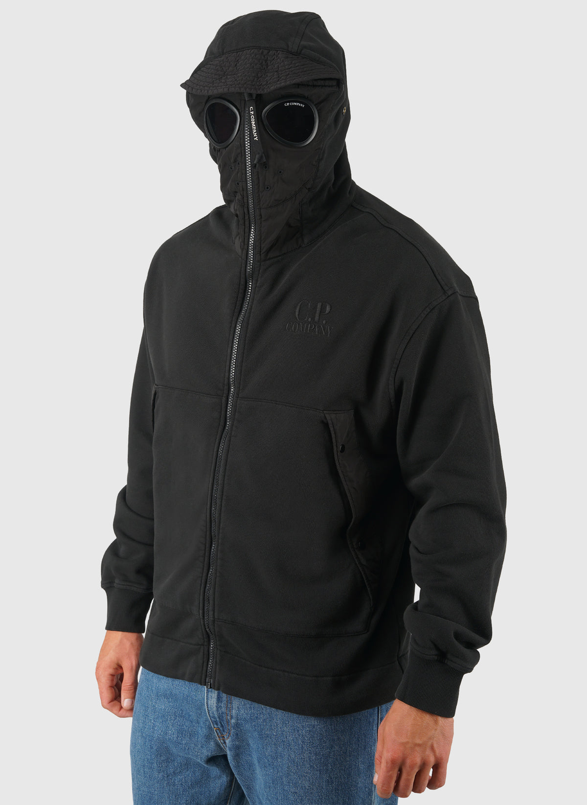 Boxy Hooded Goggle Sweatshirt - Black