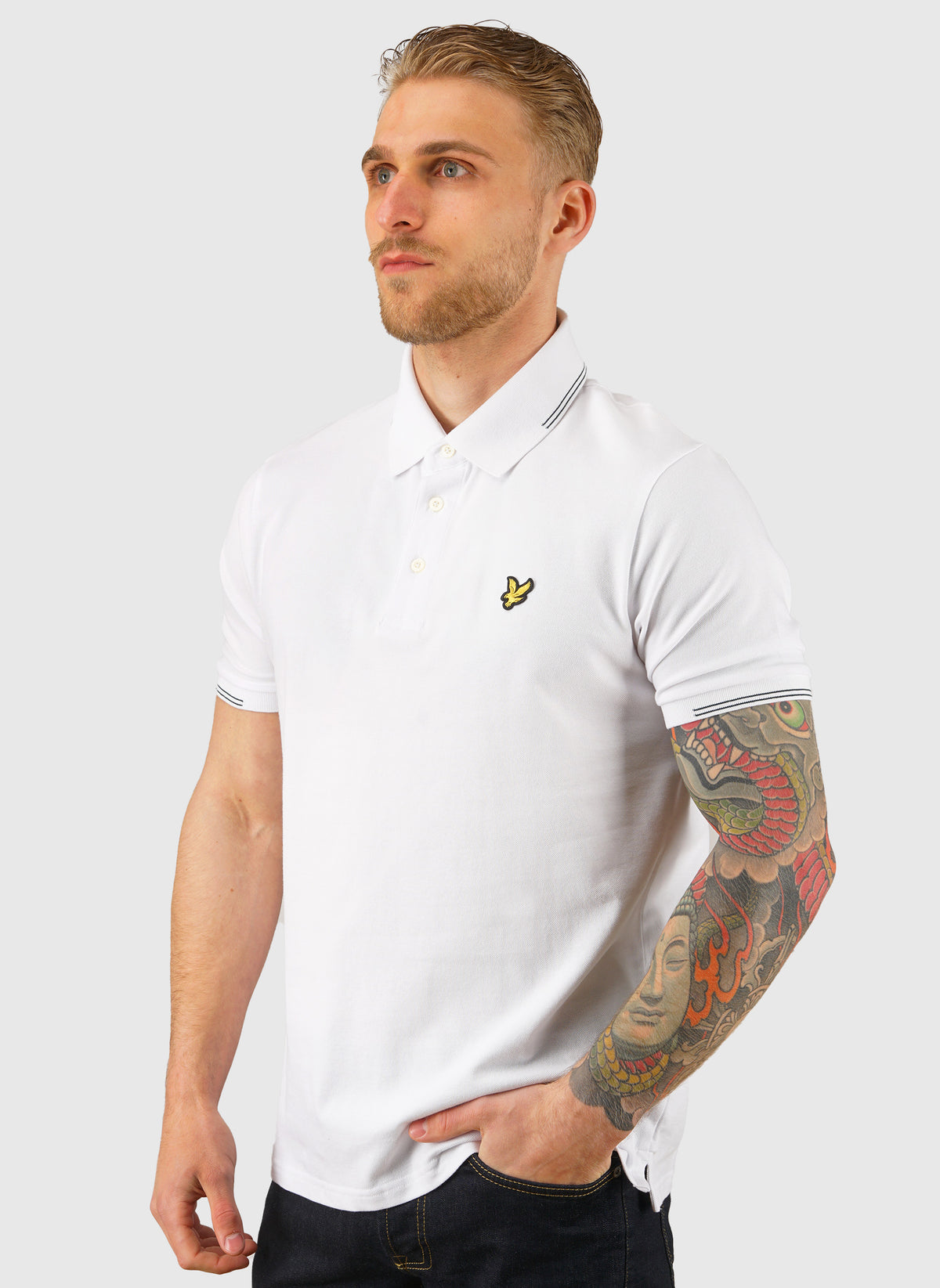 Fine Tipped Poloshirt - White/Everglade