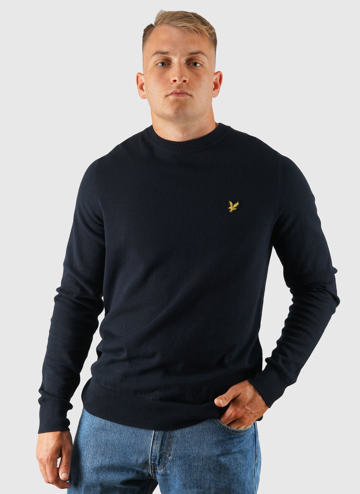 Cotton Crew Neck Jumper - Dark Navy