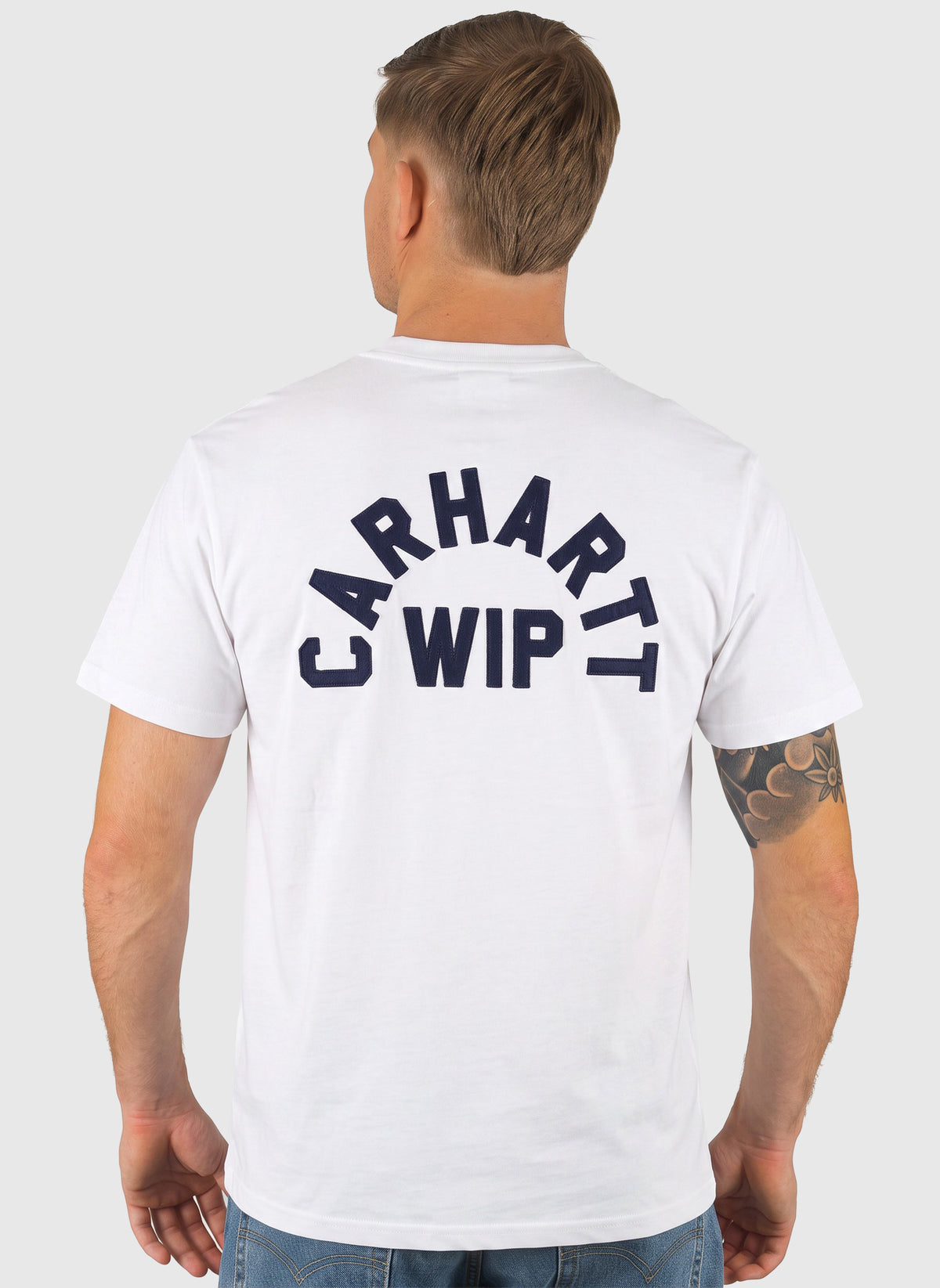 Arch Script T-Shirt - White/Dark Navy