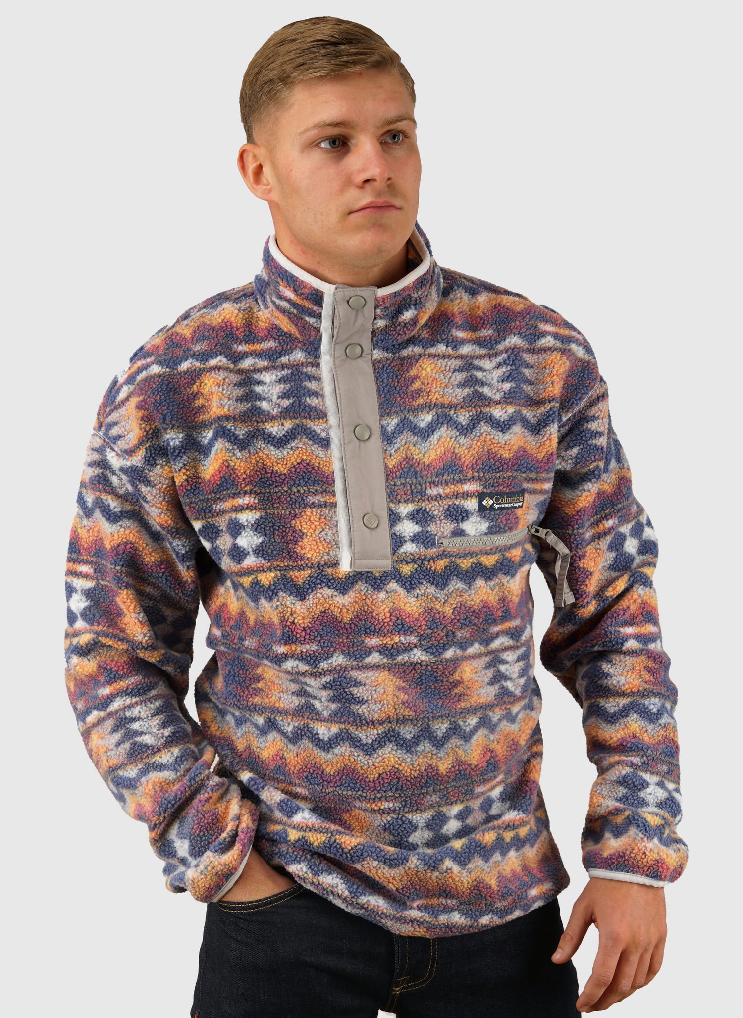 Helvetia II Printed Half Snap Fleece - Sea Salt Retro