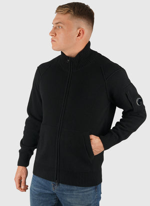 Lambswool Full Zip Sweatshirt - Black