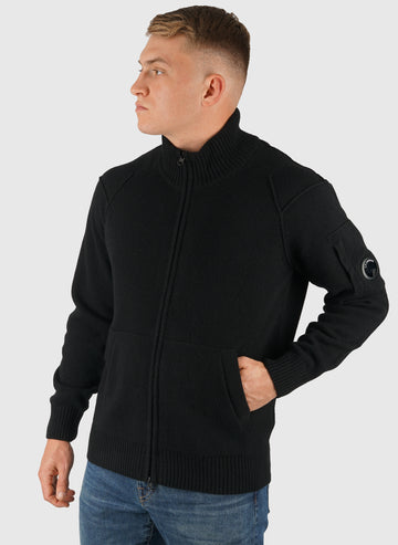 Lambswool Full Zip Sweatshirt - Black