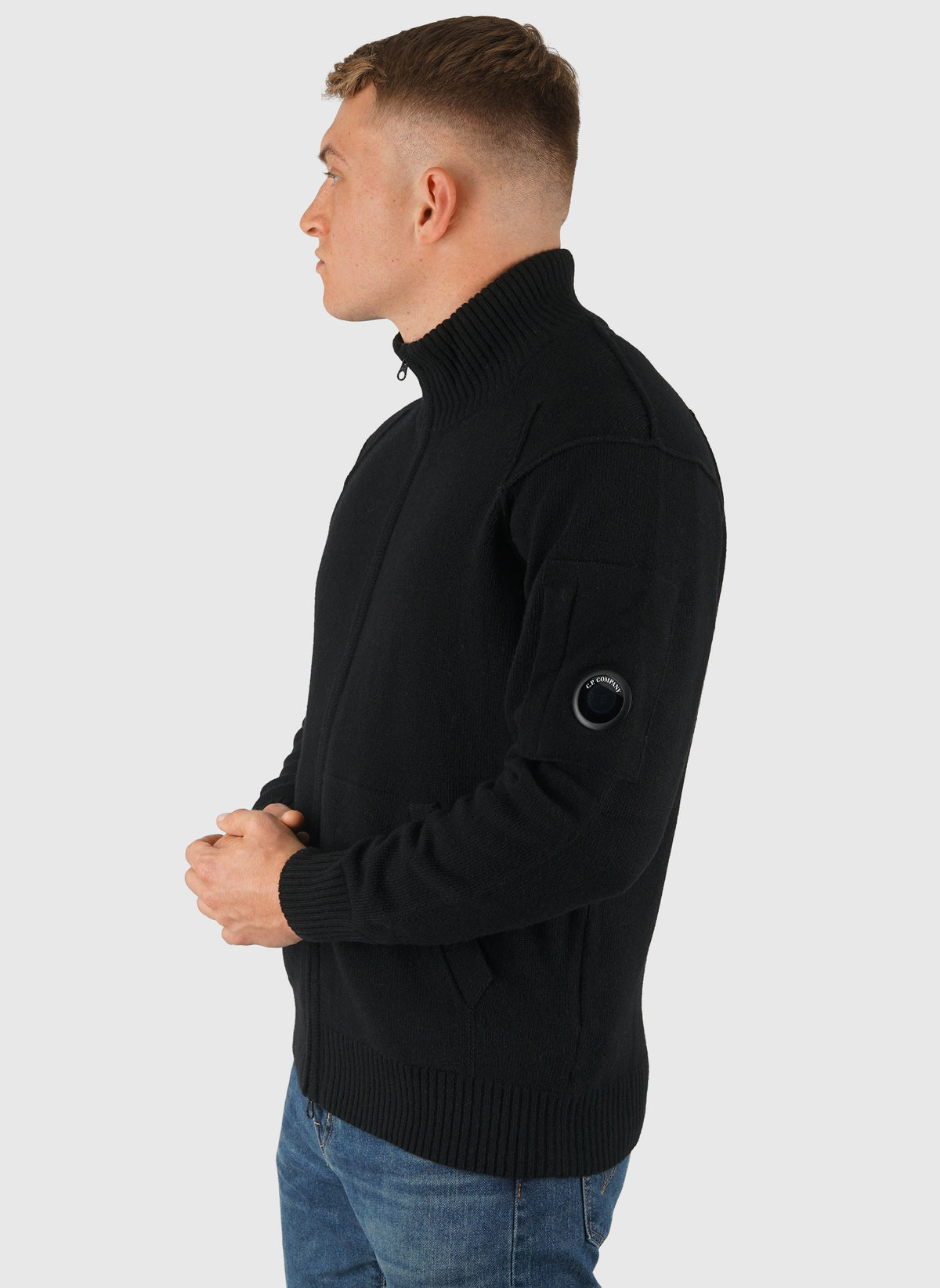 Lambswool Full Zip Sweatshirt - Black
