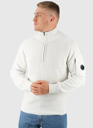 Fleece Knit Half Zip Sweatshirt - White Melange
