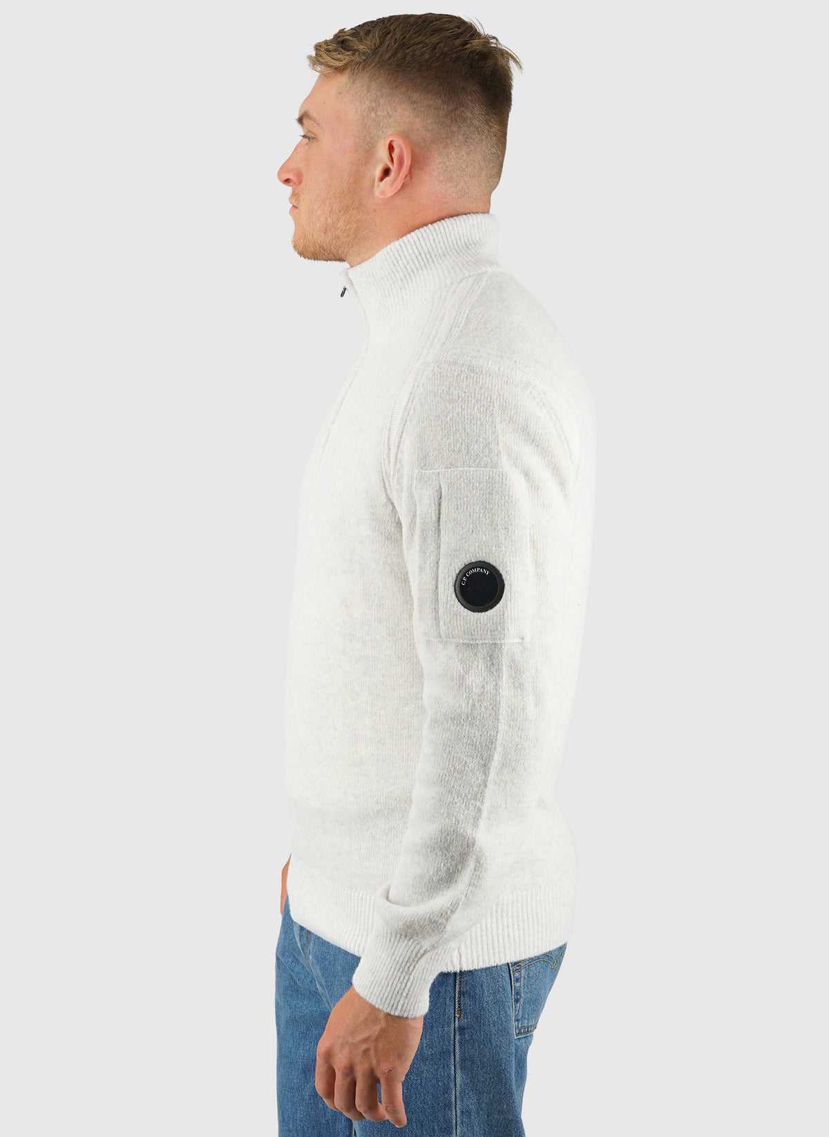 Fleece Knit Half Zip Sweatshirt - White Melange