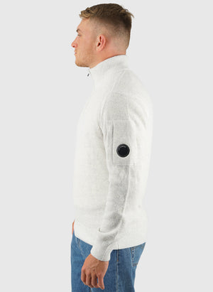Fleece Knit Half Zip Sweatshirt - White Melange
