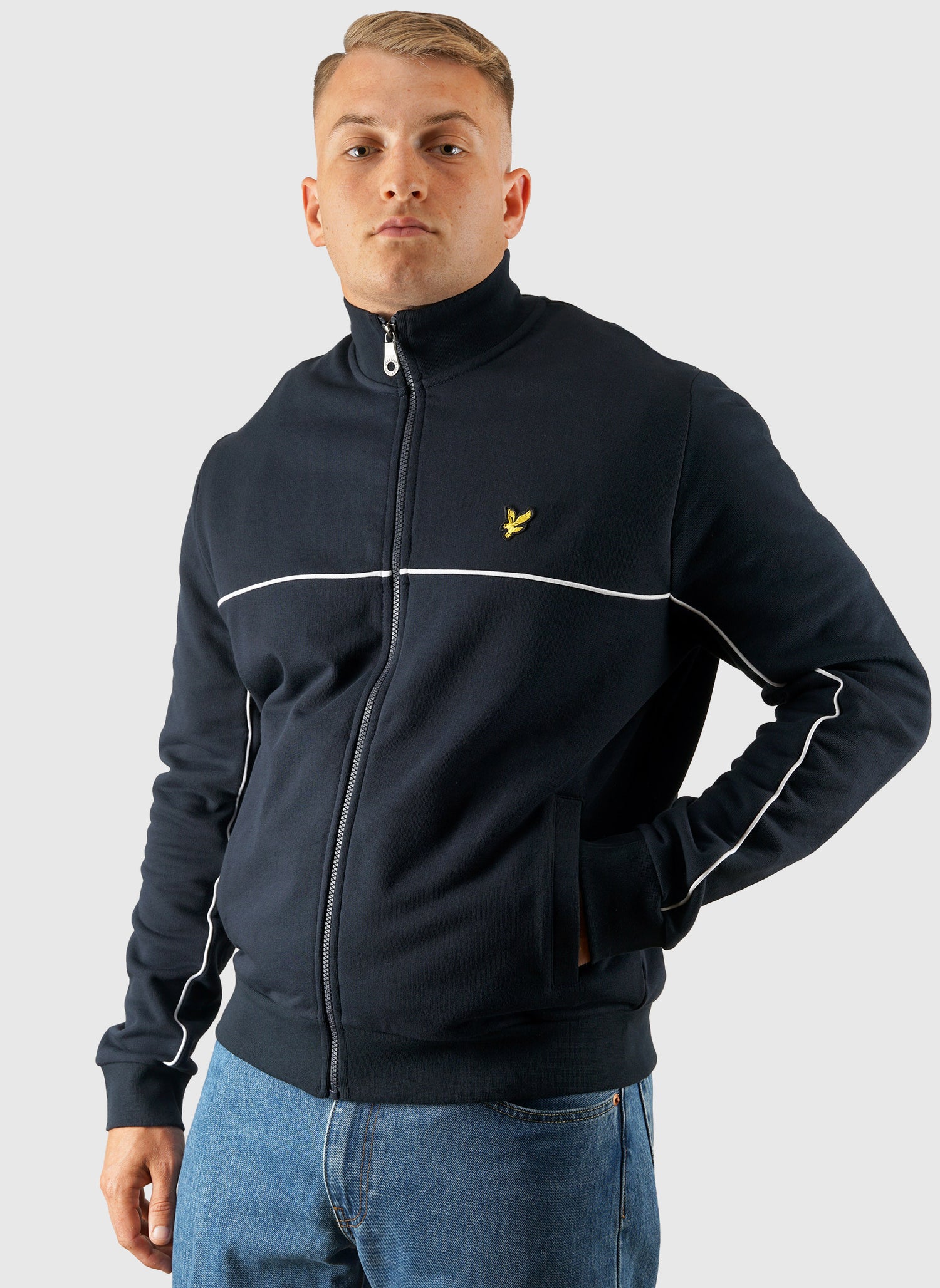 Piped Full Zip Tracktop - Dark Navy