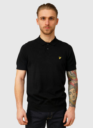 Cotton Short Sleeve Knitted Poloshirt - Jet Black