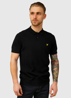 Cotton Short Sleeve Knitted Poloshirt - Jet Black