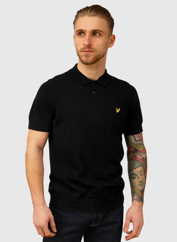 Cotton Short Sleeve Knitted Poloshirt - Jet Black