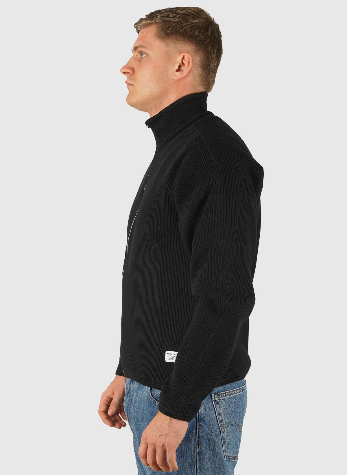 Teno Military Rib Zip Cardigan - Black