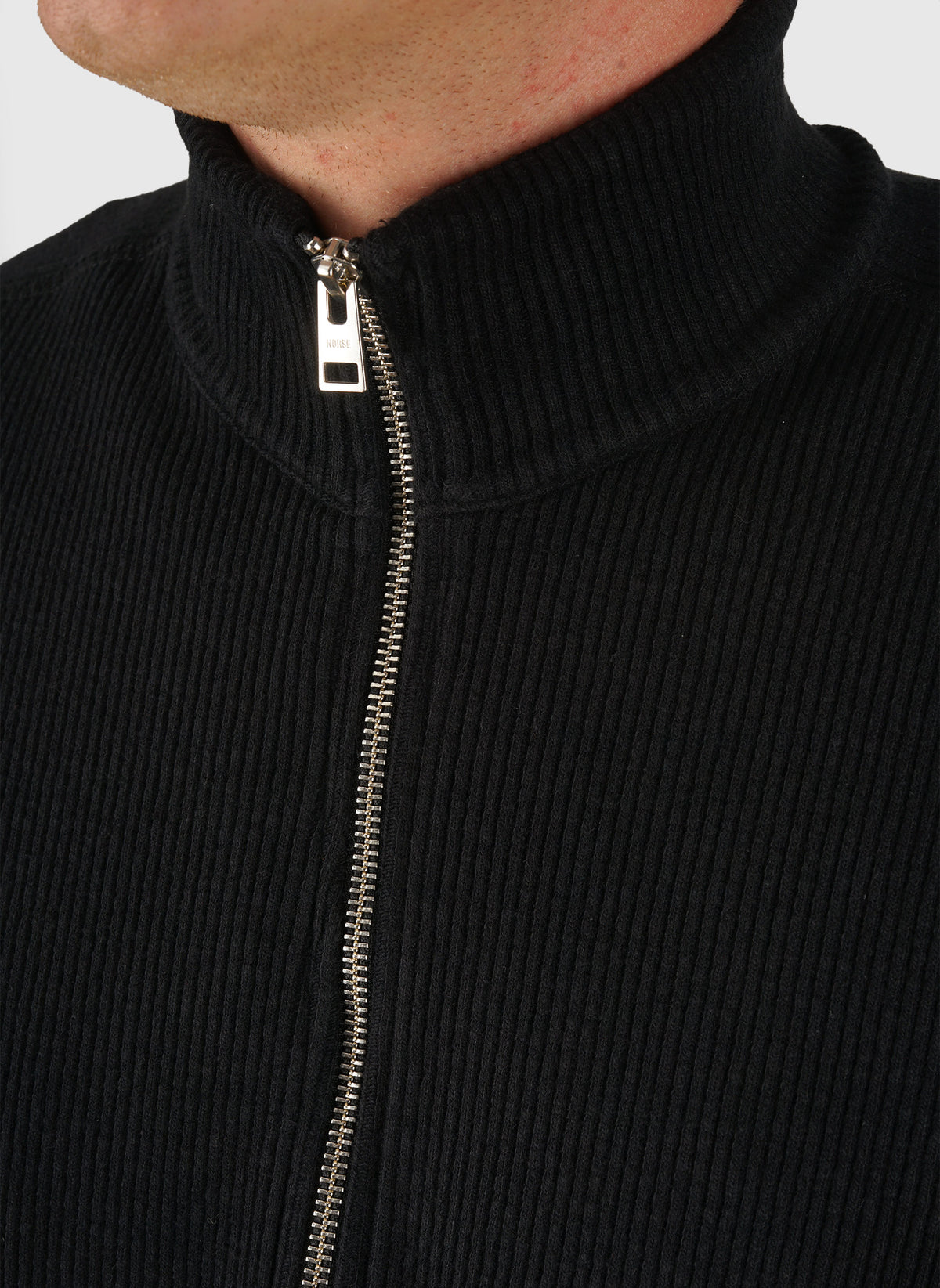 Teno Military Rib Zip Cardigan - Black