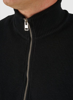 Teno Military Rib Zip Cardigan - Black