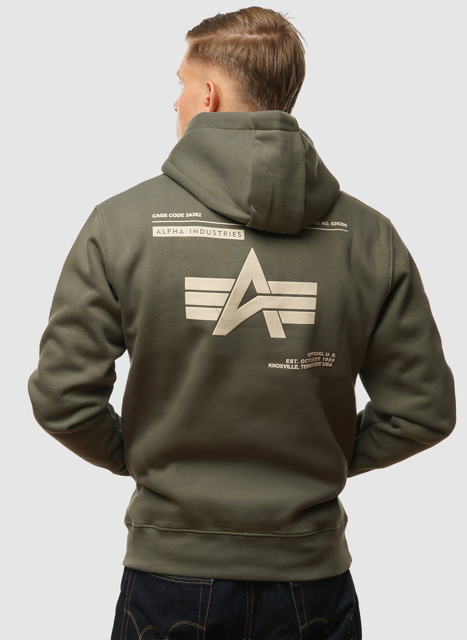 Label Back Print Hoodie - Dark Olive