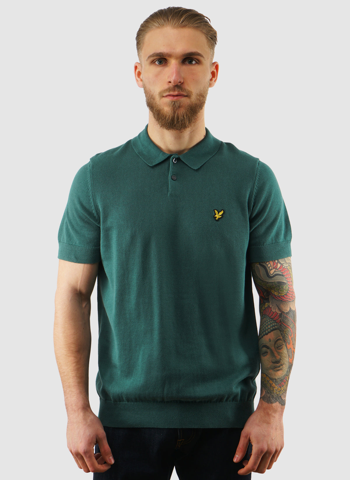 Cotton Short Sleeve Knitted Poloshirt - Everglade