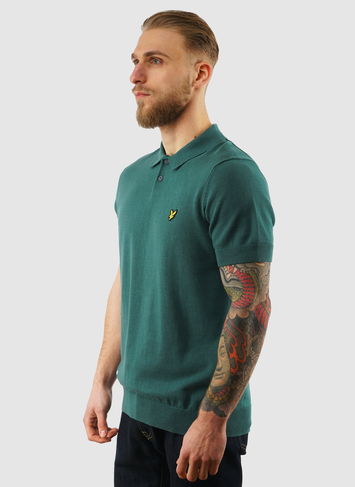 Cotton Short Sleeve Knitted Poloshirt - Everglade