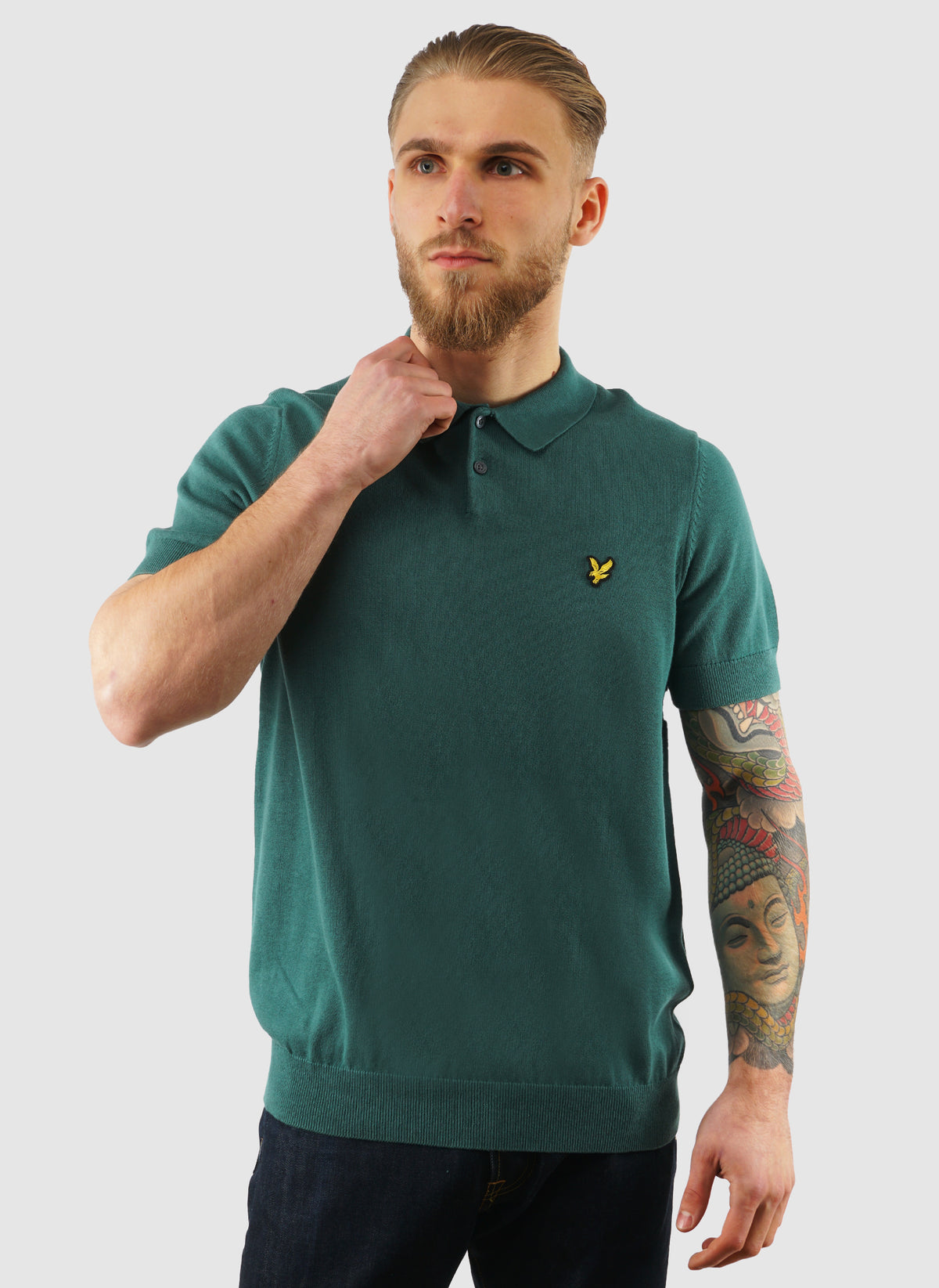 Cotton Short Sleeve Knitted Poloshirt - Everglade