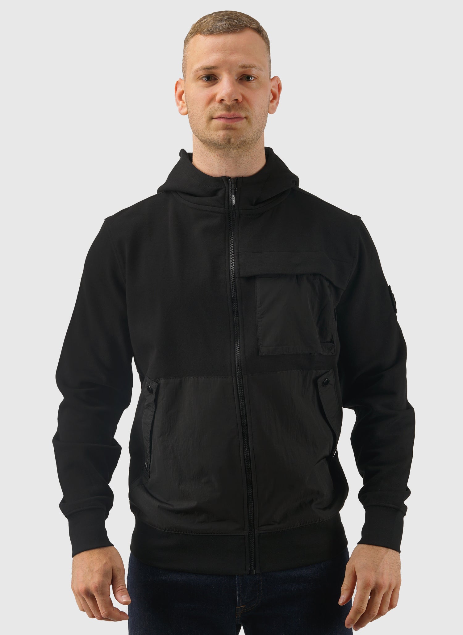 Daponte Zip Through Hoodie - Black