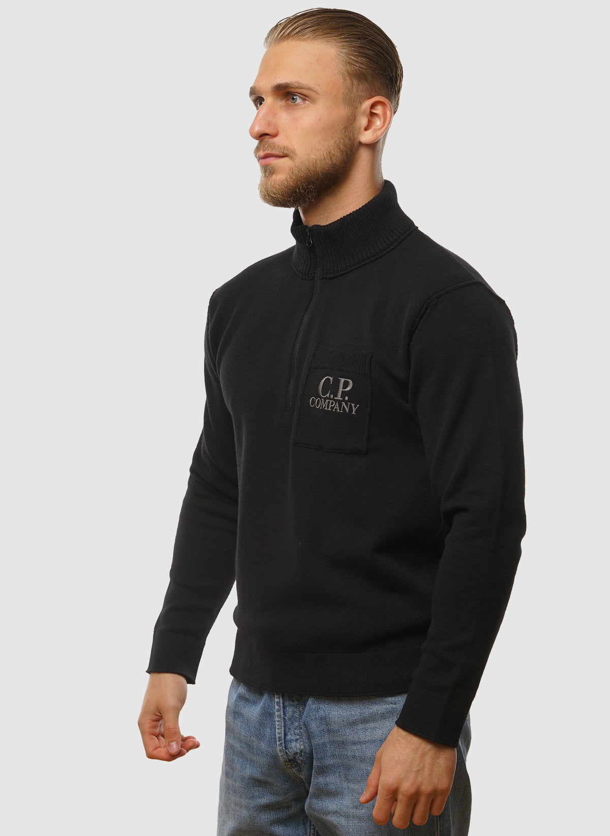 Soft Cotton Stretch Pocket Half-Zip - Black