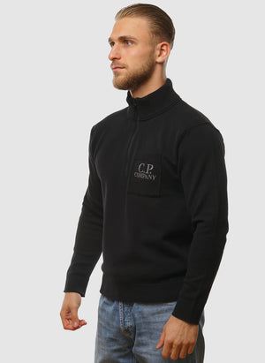 Soft Cotton Stretch Pocket Half-Zip - Black