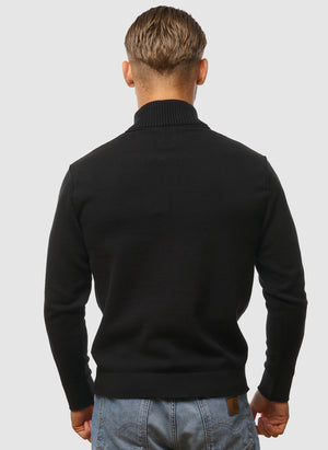Soft Cotton Stretch Pocket Half-Zip - Black