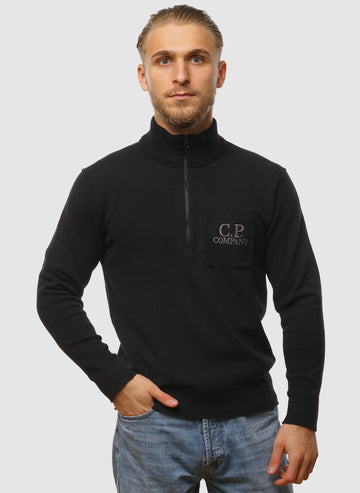 Soft Cotton Stretch Pocket Half-Zip - Black