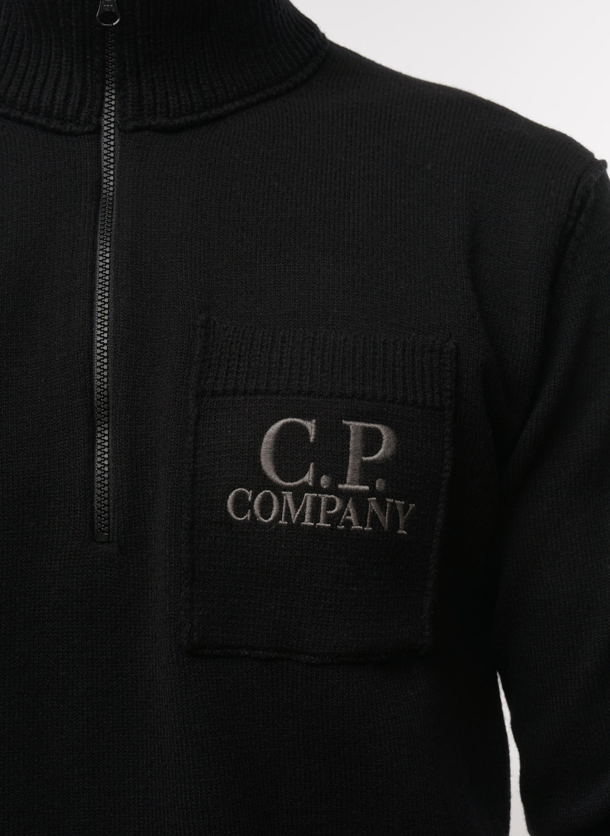 Soft Cotton Stretch Pocket Half-Zip - Black
