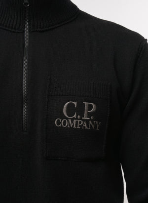 Soft Cotton Stretch Pocket Half-Zip - Black